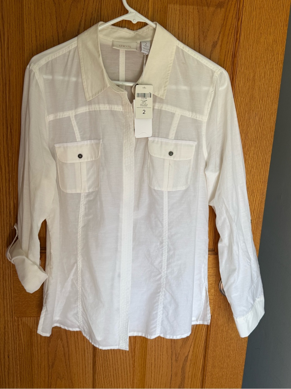 Chico’s Optic White Voile Button-Up Shirt - Chico’s 2 - Large